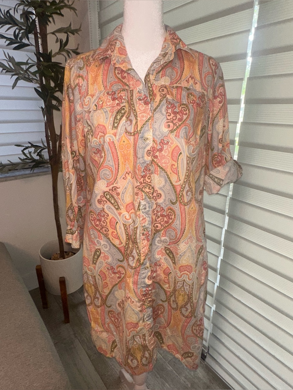 Tommy Hilfiger Paisley Button-Up Shirt Dress - Size S Boho Retro